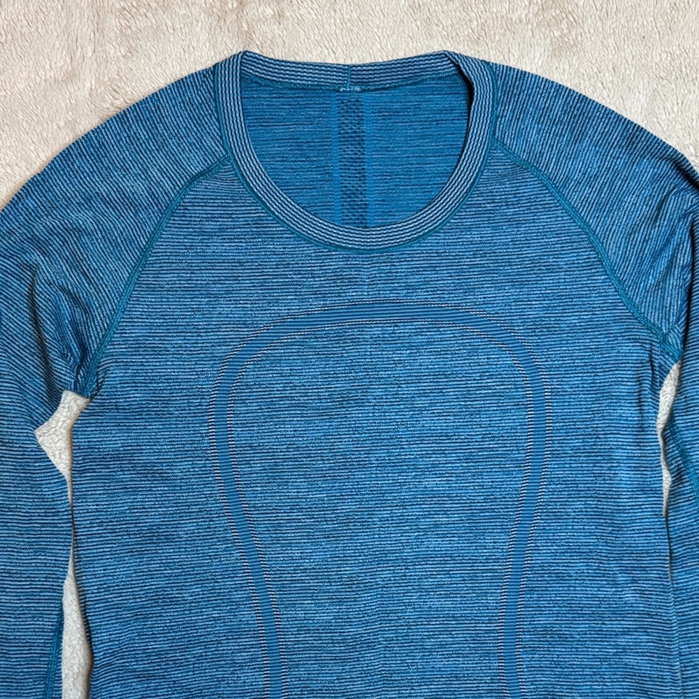 Lululemon Swiftly Tech Long Sleeve Crew Indian Ocean Blue / Black Sz 10 - Picture 3 of 10